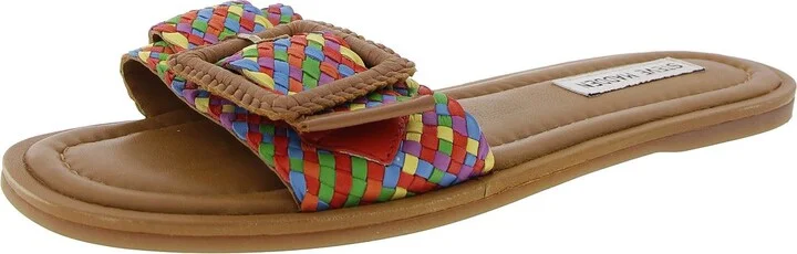Della Womens Woven Leather Slide Sandals