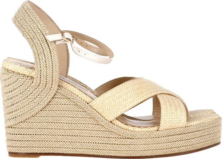 Dellena Espadrille Wedge Sandals in Beige Raffia