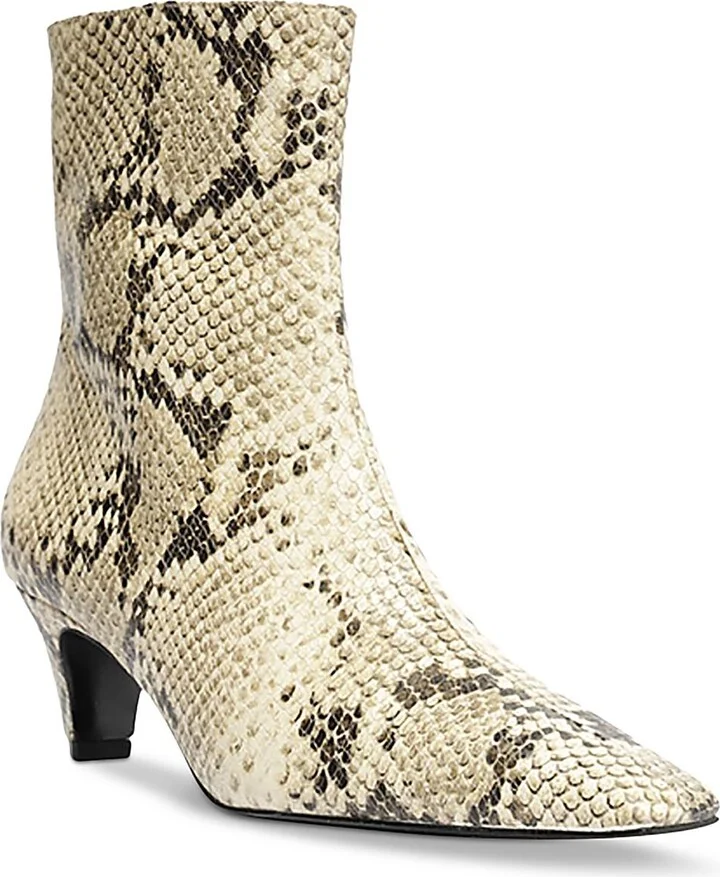 Dellia Womens Snake Print Leather Mid-Calf Boots