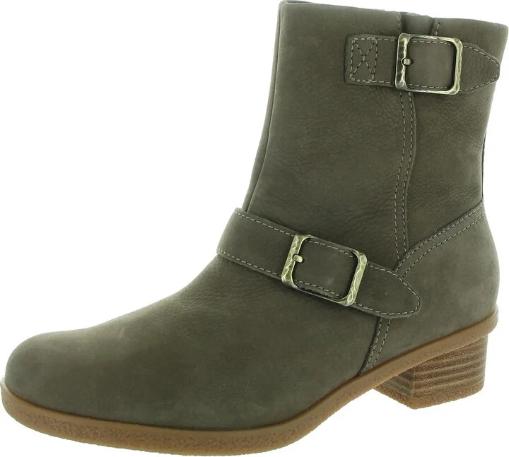 Delphine Womens Leather Block Heel Booties