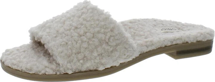Demi Womens Faux Fur Peep-Toe Slide Sandals