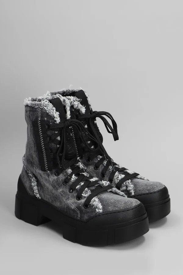 Denim 155 Combat Boots In Black Denim - Image 2