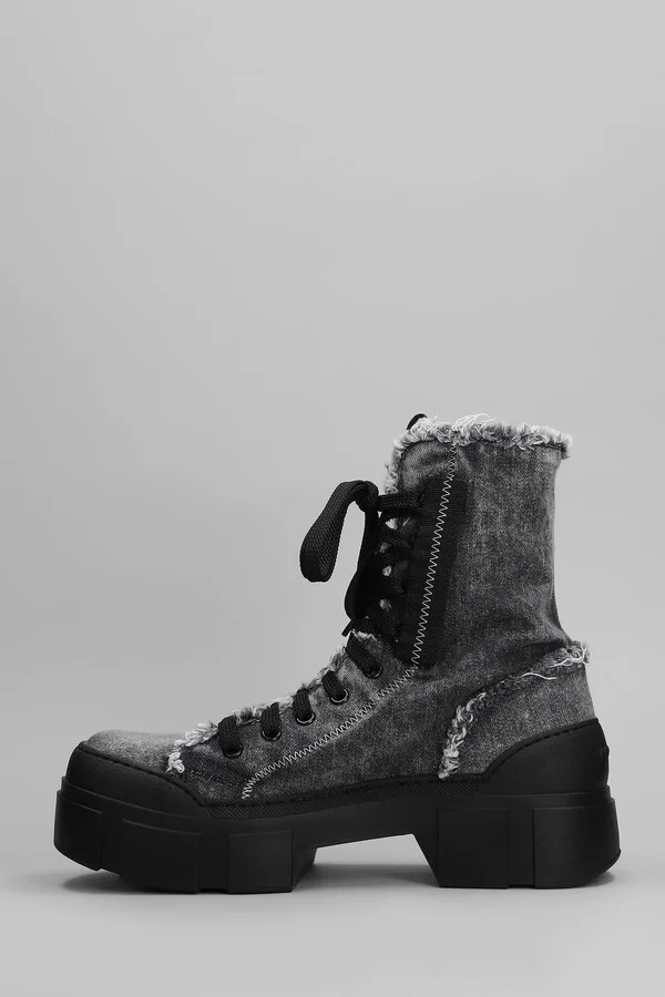 Denim 155 Combat Boots In Black Denim - Image 3