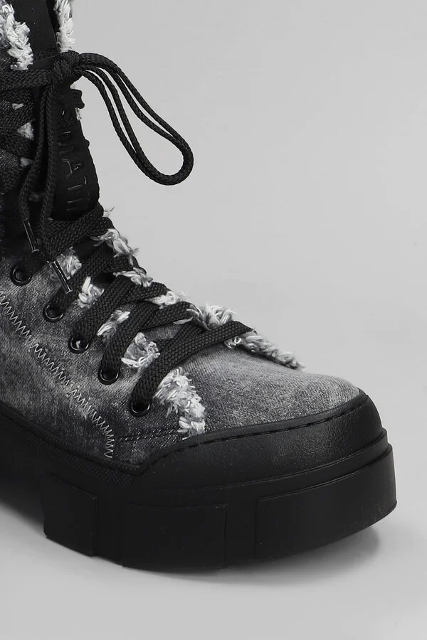 Denim 155 Combat Boots In Black Denim - Image 5