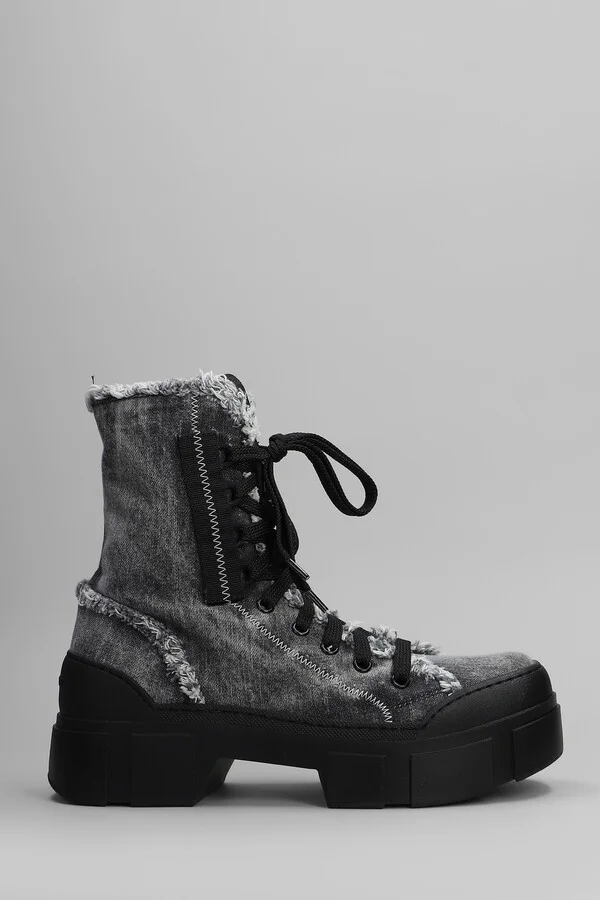 Denim 155 Combat Boots In Black Denim