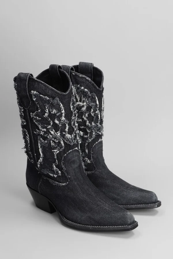 Denim 155 Texan Ankle Boots In Black Denim - Image 2