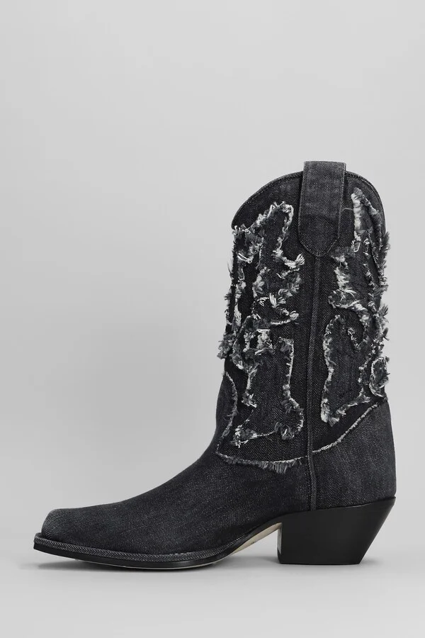 Denim 155 Texan Ankle Boots In Black Denim - Image 3