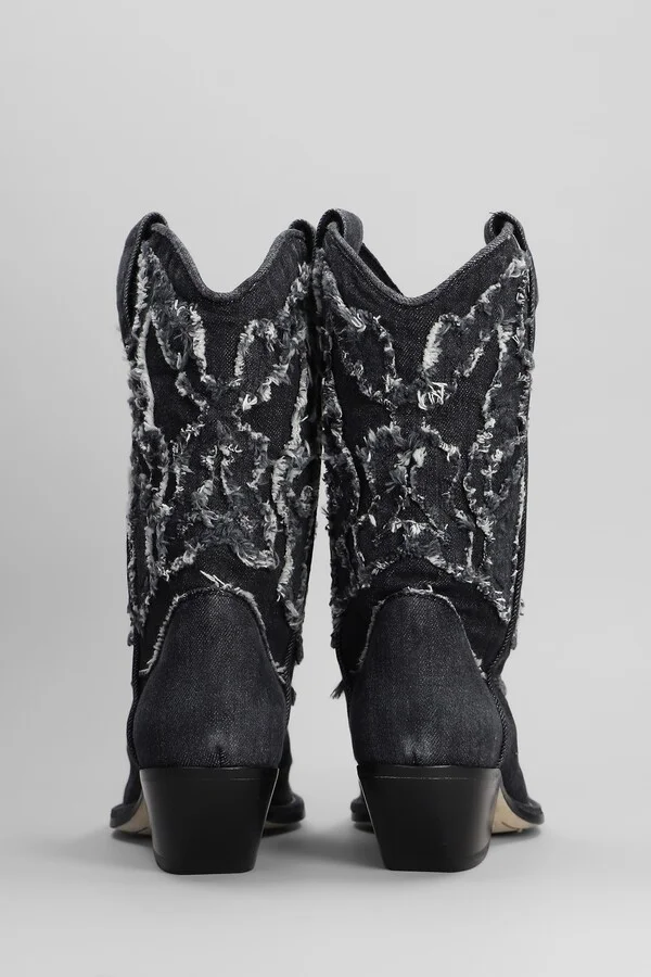 Denim 155 Texan Ankle Boots In Black Denim - Image 4