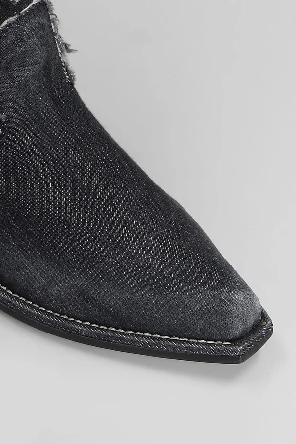 Denim 155 Texan Ankle Boots In Black Denim - Image 5