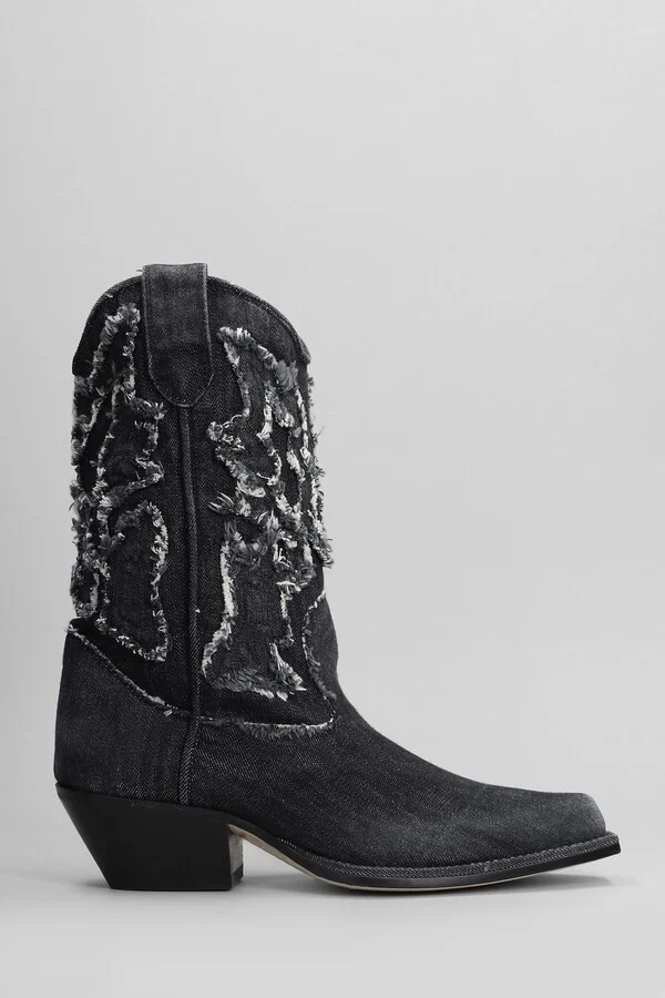 Denim 155 Texan Ankle Boots In Black Denim