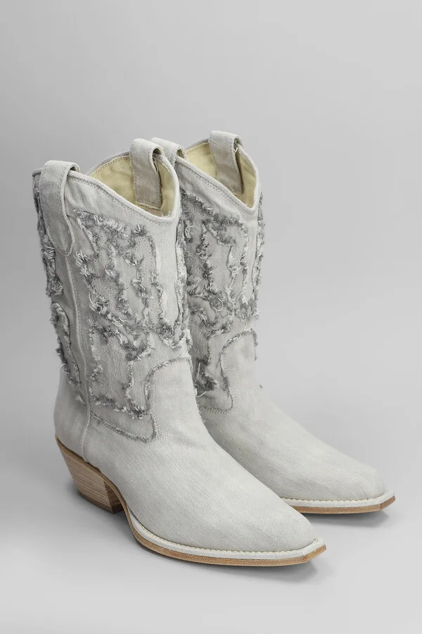 Denim 305 Texan Ankle Boots In Grey Fabric - Image 2