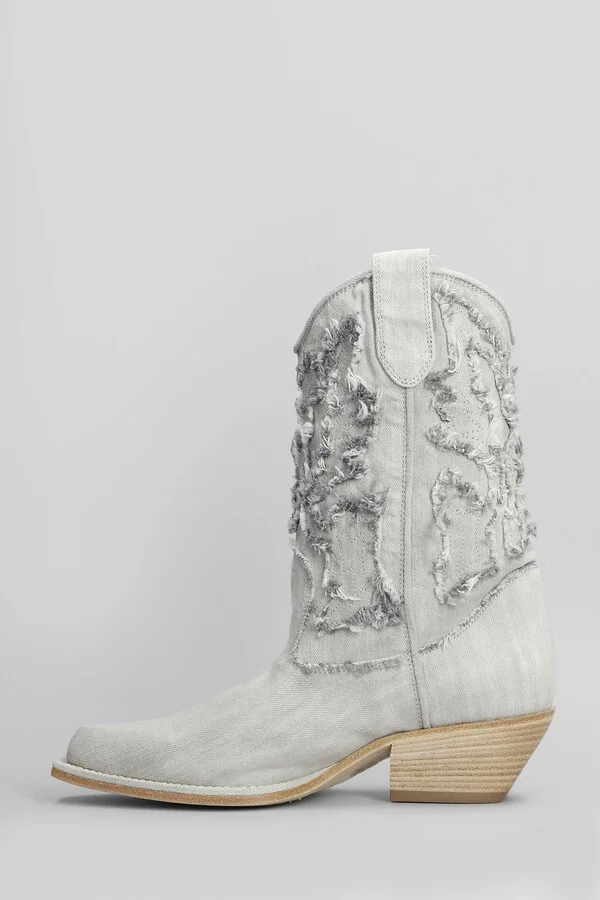 Denim 305 Texan Ankle Boots In Grey Fabric - Image 3