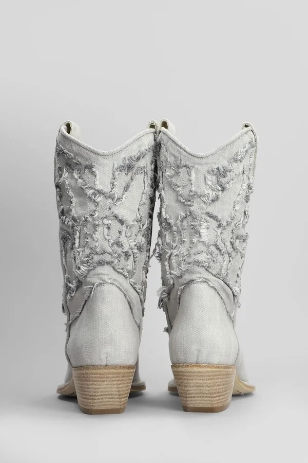 Denim 305 Texan Ankle Boots In Grey Fabric - Image 4