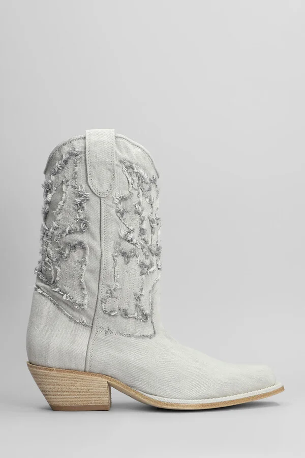 Denim 305 Texan Ankle Boots In Grey Fabric