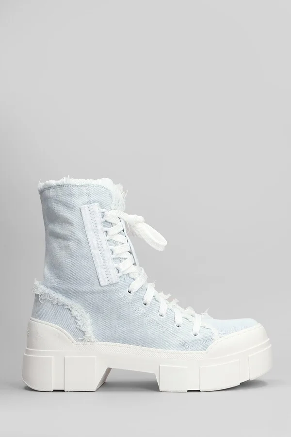 Denim 500 Combat Boots In Cyan Fabric