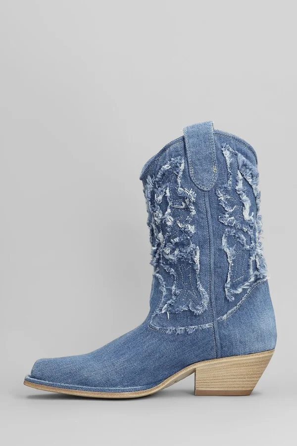 Denim 505 Texan Ankle Boots In Blue Denim - Image 3