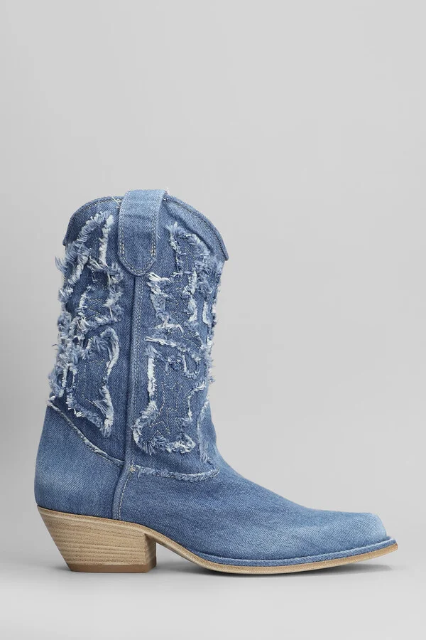 Denim 505 Texan Ankle Boots In Blue Denim