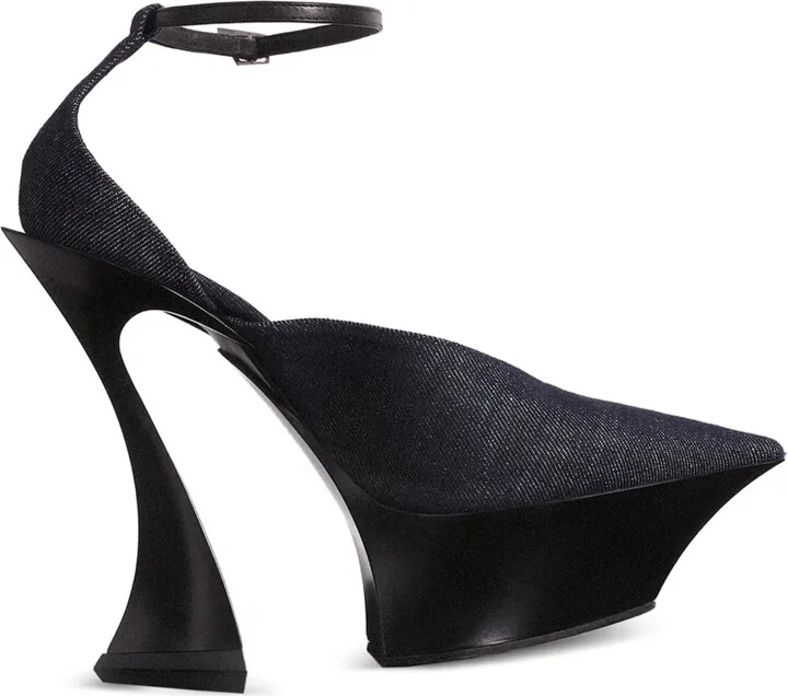 Denim Ankle-Strap Mules