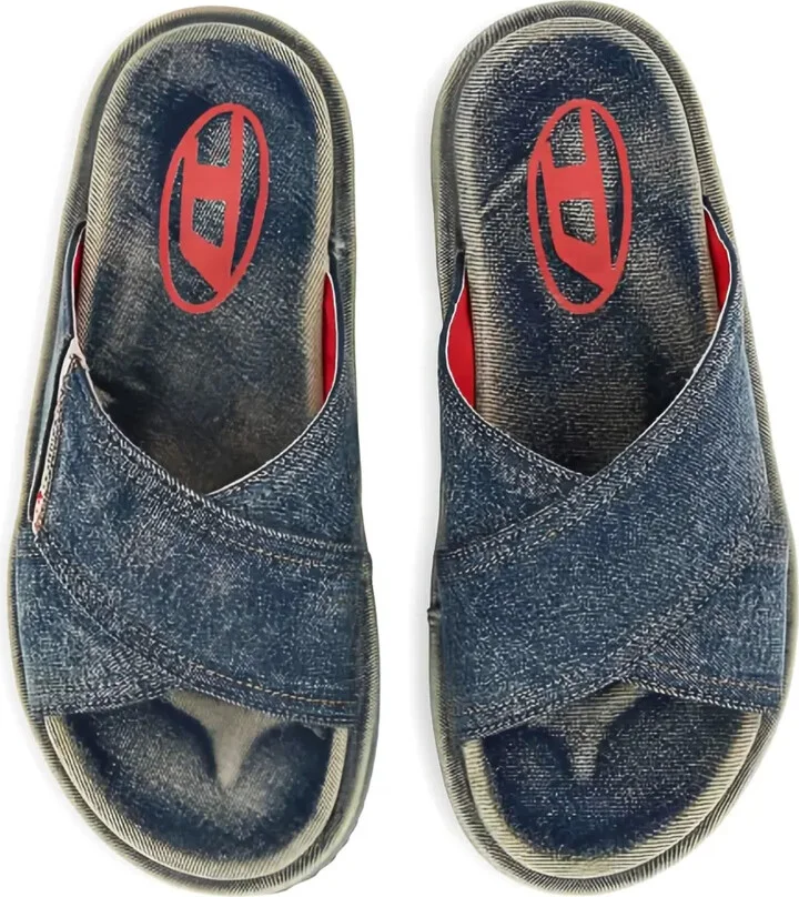 Denim Cross-Strap Slides - Image 4