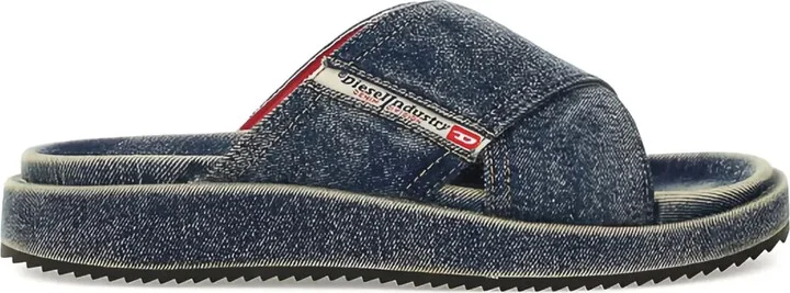 Denim Cross-Strap Slides