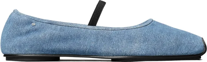 Denim Elastic-Strap Ballet Flats