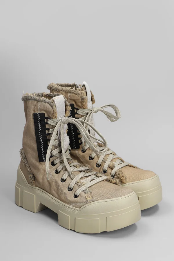 Denim-enzini 305-355 Combat Boots In Beige Fabric - Image 2