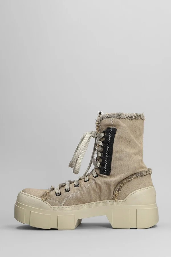 Denim-enzini 305-355 Combat Boots In Beige Fabric - Image 3
