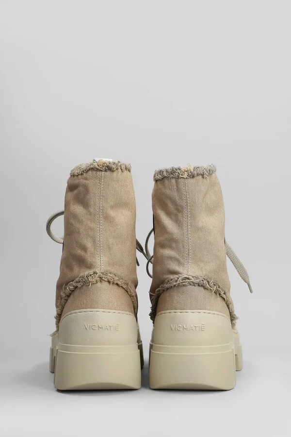 Denim-enzini 305-355 Combat Boots In Beige Fabric - Image 4
