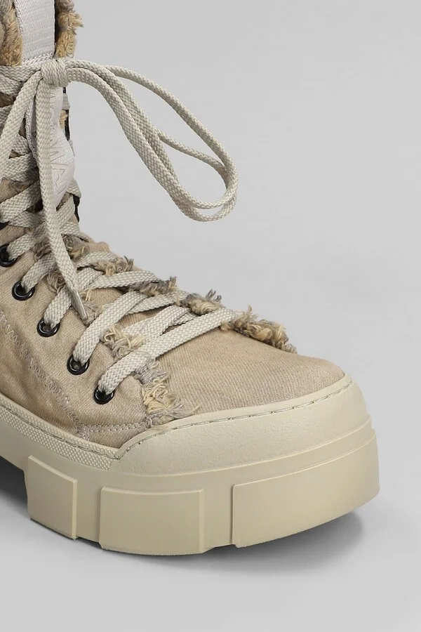 Denim-enzini 305-355 Combat Boots In Beige Fabric - Image 5