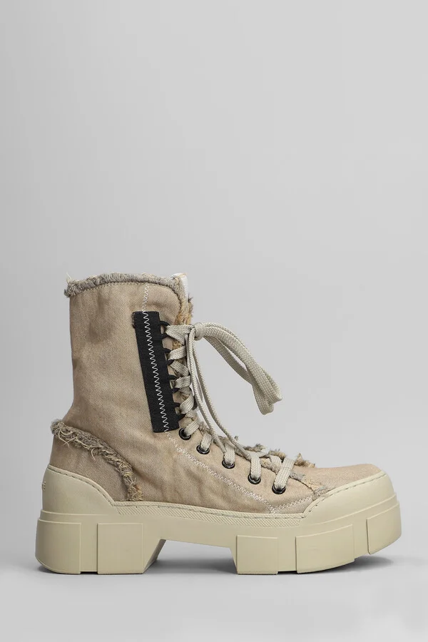 Denim-enzini 305-355 Combat Boots In Beige Fabric