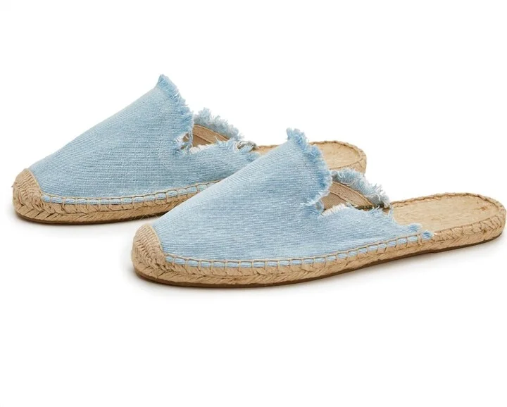 Denim Espadrille Slides In Blue