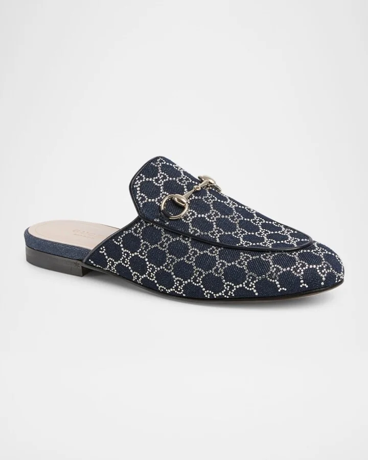 Denim GG Crystal Princetown Mules - Image 3