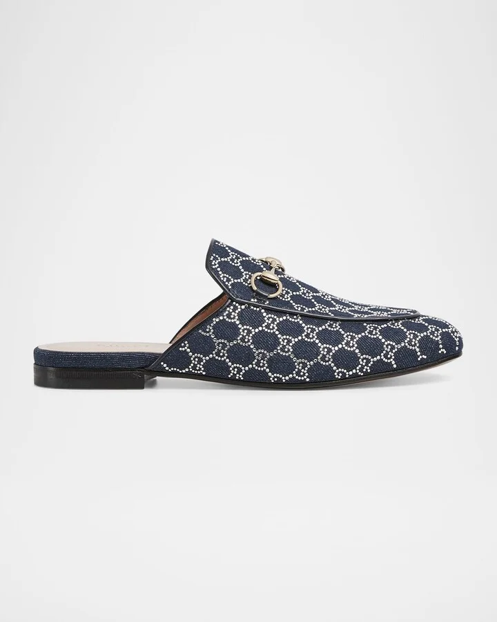 Denim GG Crystal Princetown Mules