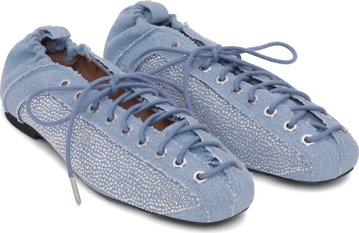 Denim Lace-Up Ballet Flats