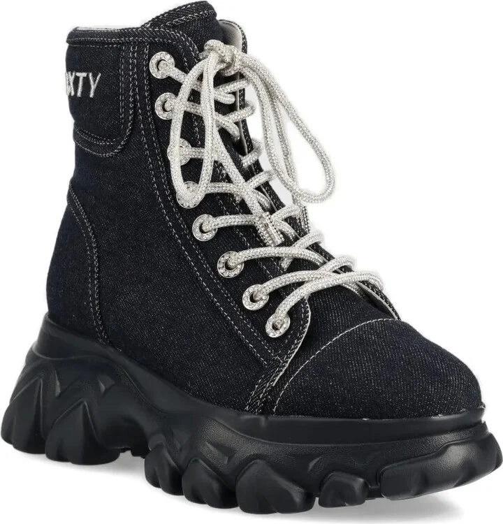 Denim Lace-Up High-Top Sneakers