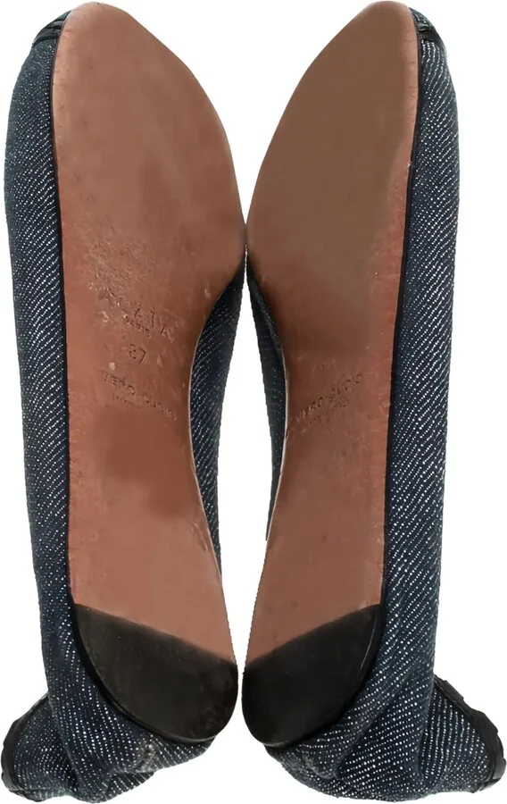 Denim Leather-Trim Ballet Flats - Image 3