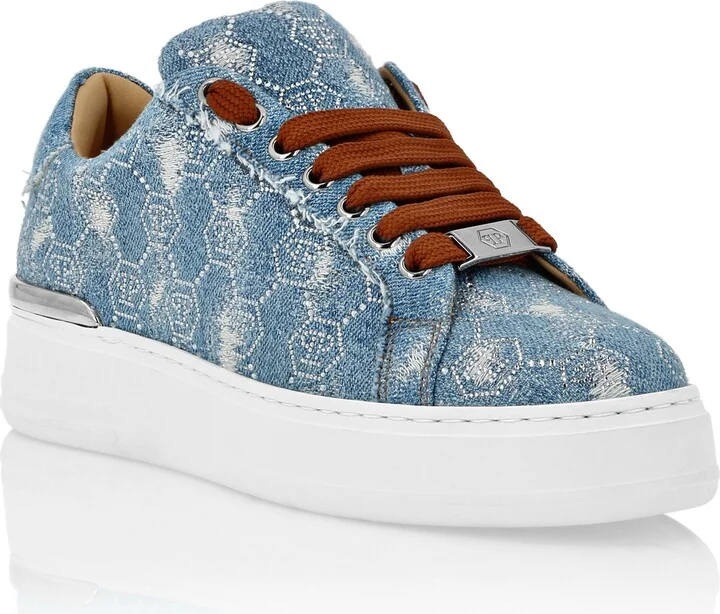 Denim Lo Top Sneakers Monogram Strass