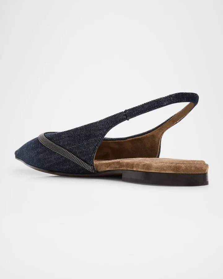 Denim Monili Slingback Ballerina Flats - Image 2