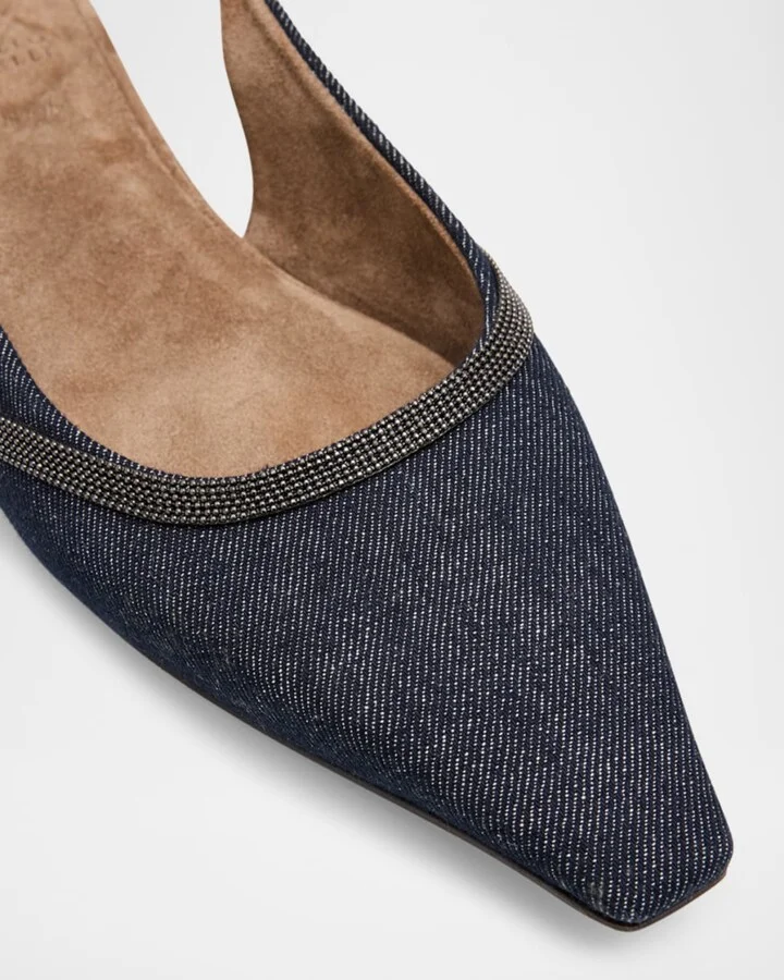 Denim Monili Slingback Ballerina Flats - Image 4