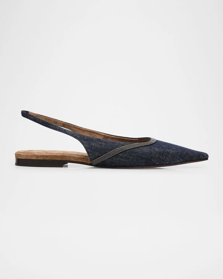 Denim Monili Slingback Ballerina Flats