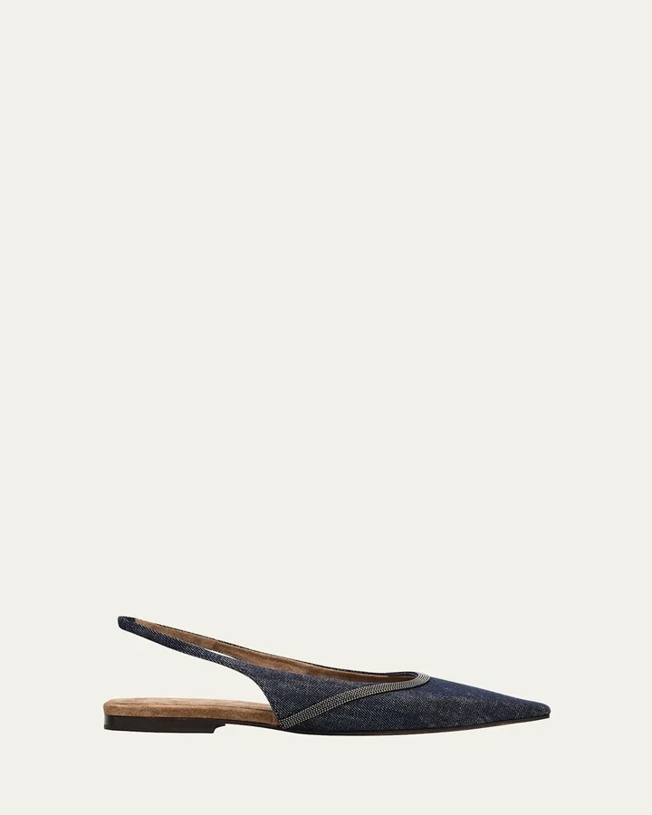 Denim Monili Slingback Ballerina Flats