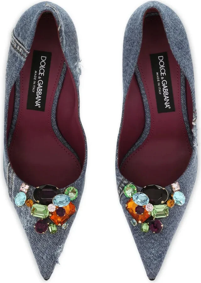Denim-Patchwork Leather Pumps - Image 4