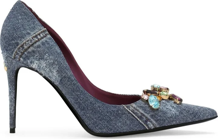 Denim-Patchwork Leather Pumps