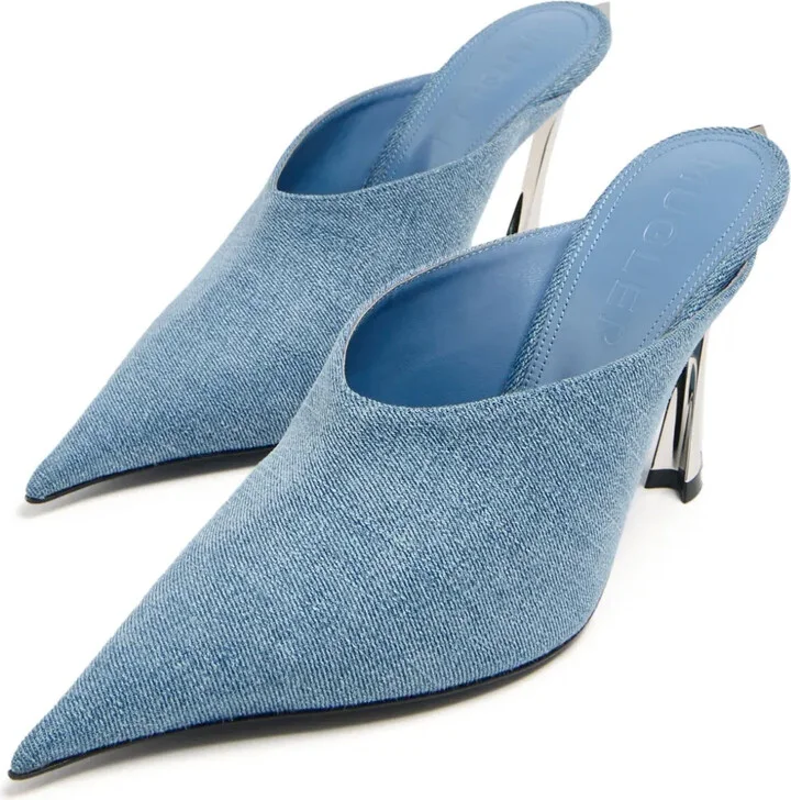 Denim Pointed Toe Mules - Image 2