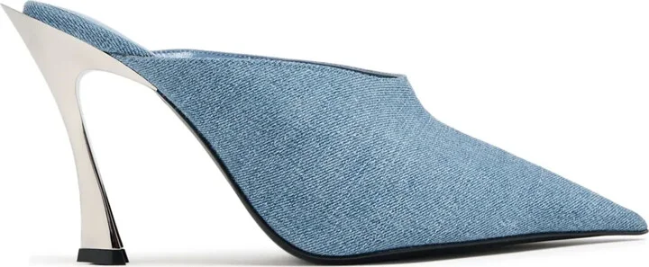 Denim Pointed Toe Mules