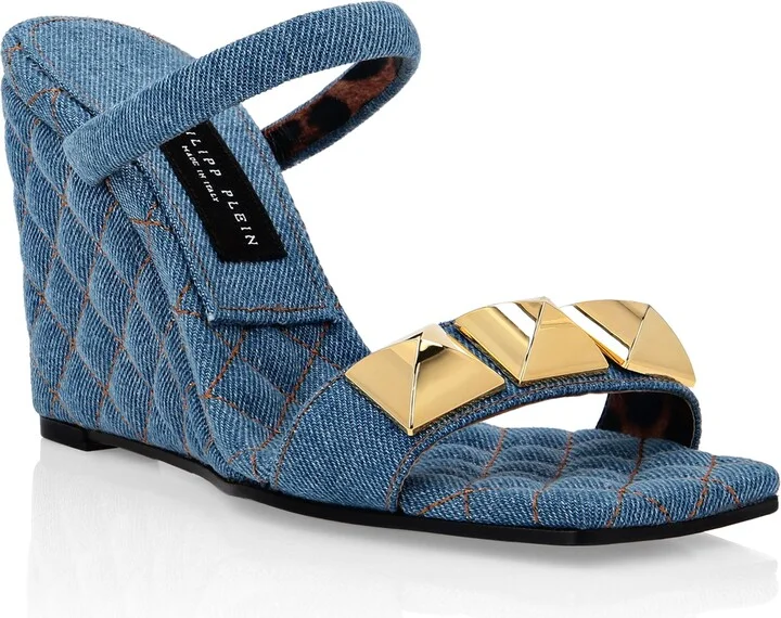 Denim Sandals Wedge Studs