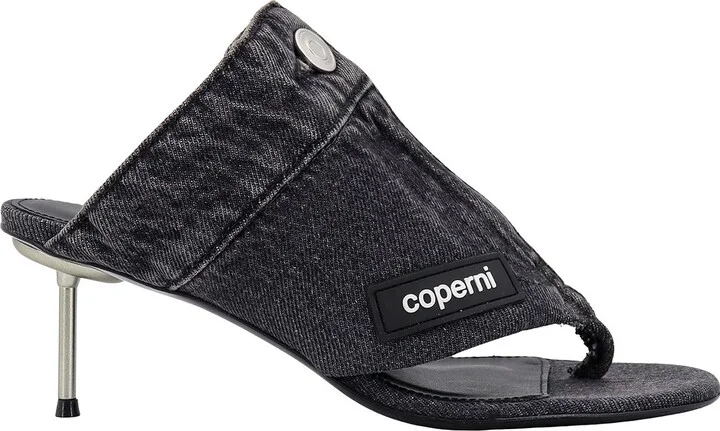 Denim Sandals With Logo Patch