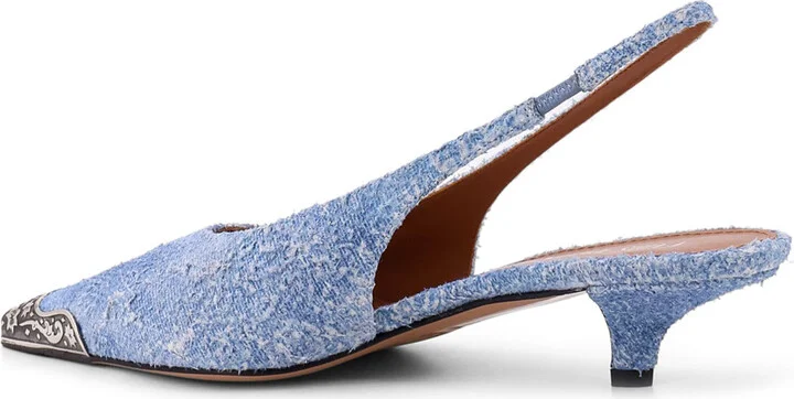 Denim Slingback With Metal Toe - Image 3