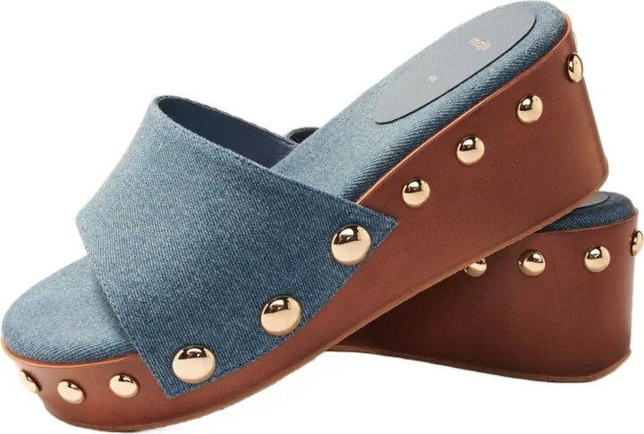 Denim studded wedge mules - Image 4
