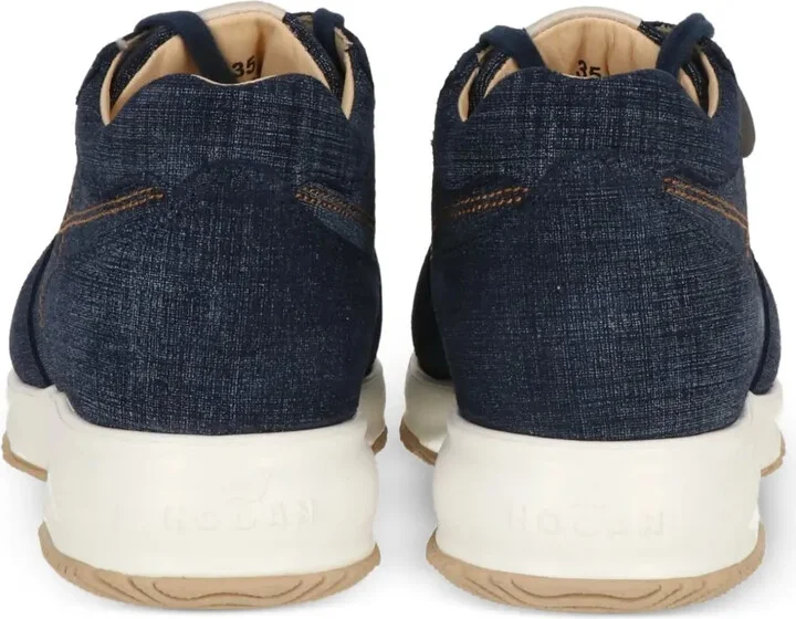 Denim-Textured Lace-Up Sneakers - Image 3